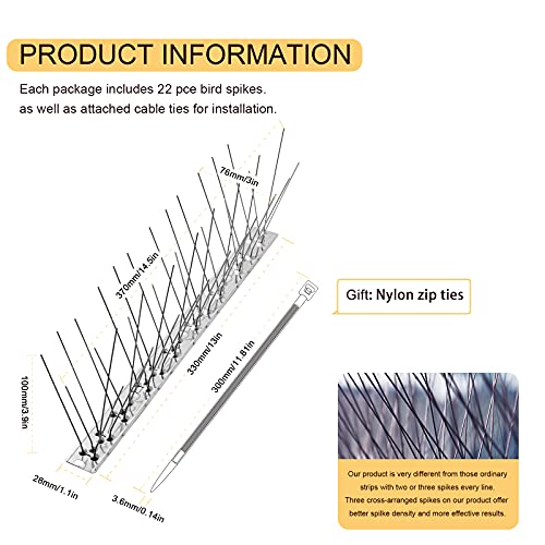 OFFO Bird Spikes Pre-Assembled for Pigeons Birds, Cover 24 Feet Durable Bird Spikes with Stainless Steel for Fence Roof Mailbox Window
