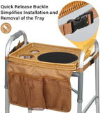 Walker Tray for Folding Walker, Handmade Rattan Trays for Walkers for Seniors Detachable with Cup Holder,Walker Trays for Rolling Folding Walker,Walker Accessories for Elderly