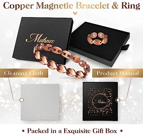 Copper Bracelets for Women Lymph Detox Magnetic Bracelets, 100% Solid Pure Copper Bracelet with 3500 Gauss Magnets & Lymphatic Drainage Ring with Adjustment Tool