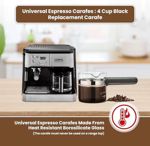 Cafe Brew Collection Premium 4-Cup Universal Glass Espresso Carafe Replacement - Fits Hamilton Beach, Mr. Coffee, Breville, and More Espresso Machines