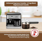 Cafe Brew Collection Premium 4-Cup Universal Glass Espresso Carafe Replacement - Fits Hamilton Beach, Mr. Coffee, Breville, and More Espresso Machines