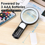 MOKO Magnifying Glass with Light, 30x Handheld Large Magnifying Glass 18LED 3 Modes Illuminated Lighted Magnifier for Elderly Kids Reading, Magazines, Coin, Jewelry, Exploring Inspection, Black