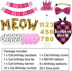 Cat Birthday Party Pack - Outfits, Bandana, Hat, Crown, Bow Tie, Number Banner, Meow & Cat Balloons for Kitten's Special Day