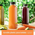 16oz 20pcs Juice Bottles With Caps - MADE IN USA Juice Containers With Lids For Fridge - Juicer Bottles With Tamper Evident Caps, Shatterproof, BPA-Free, Leak proof, Disposable & Recyclable