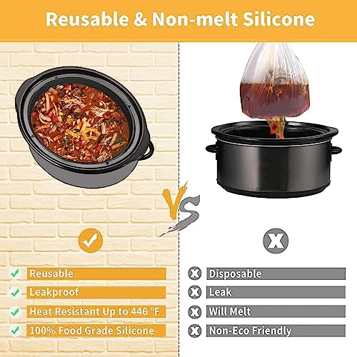4QT Oval Silicone Slow Cooker Liner Compatible With Crock Pot & Hamilton Beach Crockpot Liners, Reusable, Dishwasher Safe Suitable For Most 4 Quart Crockpot Divider Insert Accessories.