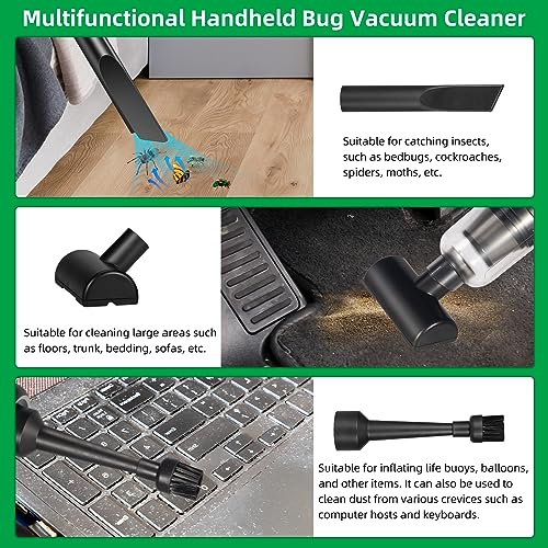 Fruit Fly Catcher Handheld Bug Vacuum Catcher with 9000PA&LED, Lightweight Rechargeable Insect Traps Indoor Outdoor Bug Vacuum Bug Moth Gant Cockroach Small Spider Catcher and Release with Insect Cage