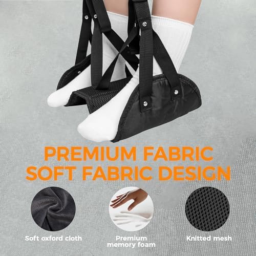 TESSAN Airplane Foot Rest, Leg Hammock for Plane Travel Essentials, Adjustable Flight Accessories Foot Rest, Memory Foam Swing Feet Hammock for Flying, Office, Home, Car, Train, 2 Pack, Black
