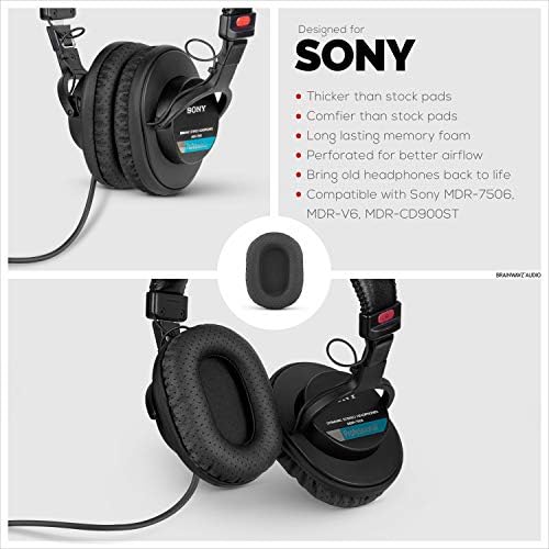 Brainwavz Perforated Replacement Earpads for Sony MDR 7506, V6 & CD900ST with Memory Foam Ear Pad & Suitable for Other On Ear Headphones (Black)