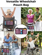JOYTUTUS Walker Side Bag, Wheelchair Armrest Storage Pouch with Cup Holder, Wheelchair Accessories for Seniors, Walker Bag Cup Holder for Walker, Rollator, Electric Scooter or Wheelchair Red