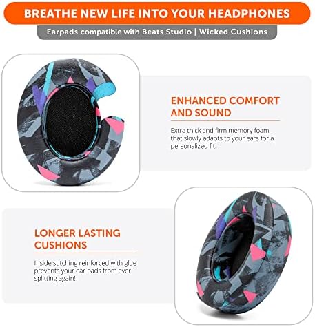 WC Wicked Cushions Replacement Ear Pads for Beats Studio 2 & 3 (B0501, B0500) Wired & Wireless | Does NOT Fit Beats Solo | Softer PU Leather, Enhanced Foam & Stronger Adhesive | 90's Black