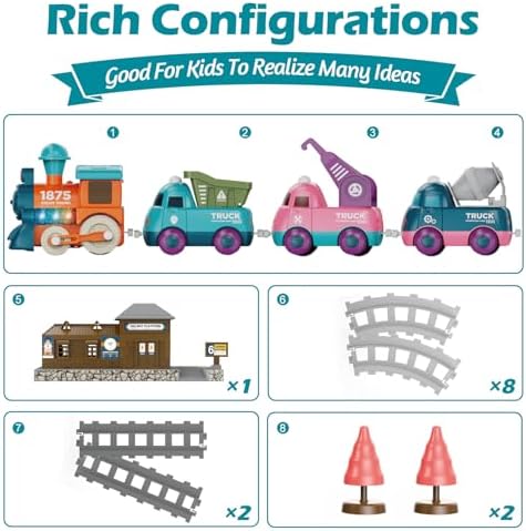 Train Set for Toddlers, Magnetic Train Toys for Toddlers 3+ Electric Train Set with Train Tracks Accessories Battery Operated, 4pcs Trucks Toy Train for Boys and Girls