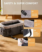 BurgeonNest Dog Carseat for Small Dog, Upgraded Console Pet Booster Seat with Metal Frame, Pet Carseat with Double Protection Seat Belts, Washable Cushion, Safety Leash and Storage Pocket(Large)
