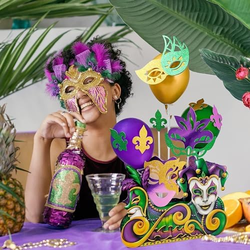 Cheerland Mardi Gras Decoration Mask Centerpiece Fat Tuesday Party Supplies Table Decorations Masquerade Carnival Decor Balloon Display for Mardi Gras Party Parade and Festival Accessories