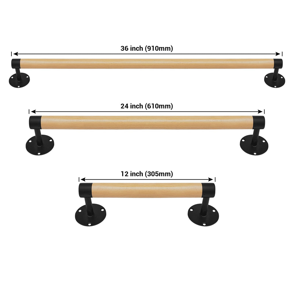 Purife 2ft Wood Stair Railing Indoor - Wooden Staircase Handrail W/s Black Sturdy Metal Brackets, Banister Railing for Stairway, Safety Grab Bars for Senior, Elderly & Kids
