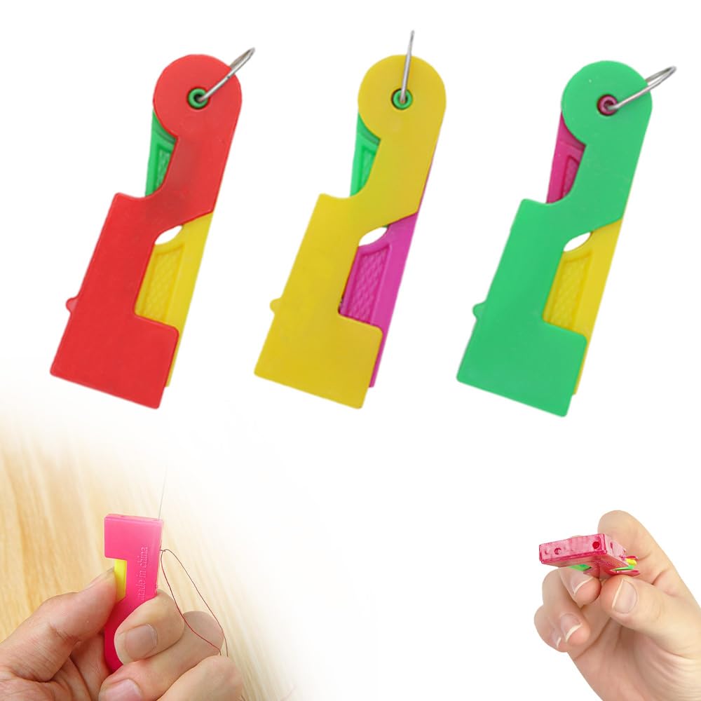 2024 New Plastic Needle Threaders,Automatic Needle Threader,Used to Quickly Thread The Thread Into The Needle Hole, Suitable for The Elderly and Those Who Like to Do Needlework(Random Color) (3 PCS)