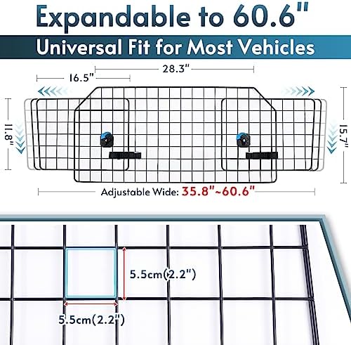 rabbitgoo Dog Car Barrier for SUVs, Adjustable Large Pet Gate, Universal-Fit Divider Cargo Net, Heavy-Duty Wire Mesh Dog Barrier SUV, Van Vehicles Subaru Car Accessories Safety Travel, Standard Model