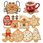 8 Pcs Christmas Gingerbread Man Diamond Coasters Kits with Holder DIY Diamond Art Coaster Non Slip Coaster for Adults Diamond Kits Supplies for Xmas Holiday Present