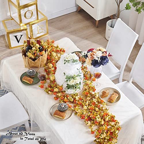 PONKING 8 Pcs 66FT Fall Garland, Artificial Rose Vine Flowers with Green Leaves, Hanging Fake Roses Vine for Room Anniversary Wedding Birthday Christmas Wall Arch Decor, Fall Champagne Flower