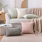MIULEE Pack of 2 Corduroy Decorative Throw Pillow Covers 22x22 Inch Soft Boho Striped Pillow Covers Modern Farmhouse Christmas Home Decor for Sofa Living Room Couch Bed Cream White