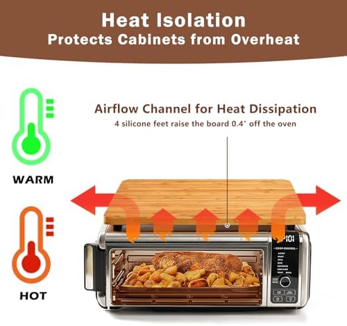 Bamboo Cutting Board Compatible with Ninja Foodi SP101 SP201 SP301 Air Fryer Oven, Accessories for Countertop Convection Toaster Oven, Creates Storage Space, Heat Resistant Silicone Feet