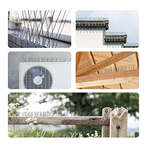 OFFO Bird Spikes Pre-Assembled for Pigeons Birds, Cover 24 Feet Durable Bird Spikes with Stainless Steel for Fence Roof Mailbox Window
