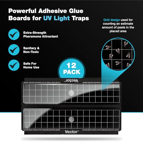 Catchmaster Vector Universal Trap Replacement Pheromones Glue Boards, UV Light Fly Traps for Home, Gnat Traps for House Indoor, UV Lamp Insect & Mosquito Killer Refill, Adhesive Bug Boards, 12-Pack