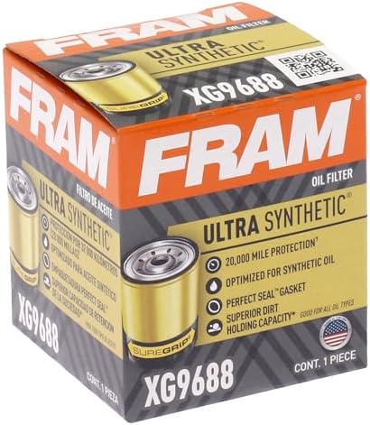 FRAM Ultra Synthetic Automotive Replacement Oil Filter, Designed for Synthetic Oil Changes Lasting up to 20k Miles, XG9688 with SureGrip (Pack of 1)