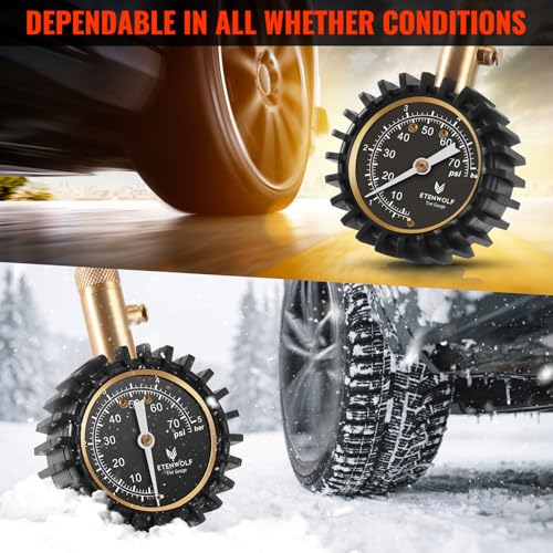 ETENWOLF Tire Pressure Gauge for Cars 0-75 PSI, Air Pressure Gauge with Large Glow Dial, Calibrated to ANSI B40.1 Grade A(Plus-Minus 1%), Tire Gauge for Tire Pressure Car Accessories (Black)