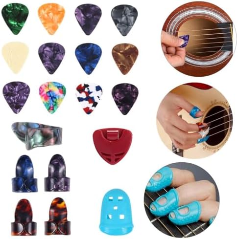 Guitar Accessories Kit with Guitar Strings,Guitar Tuner,Guitar Capo,3-in-1 Restring Tool,Pick Holder,Guitar Picks,Finger Protectors,Thumb Finger Picks, Guiter Bridge Pins,Guitar Nuts,Guitar Saddles