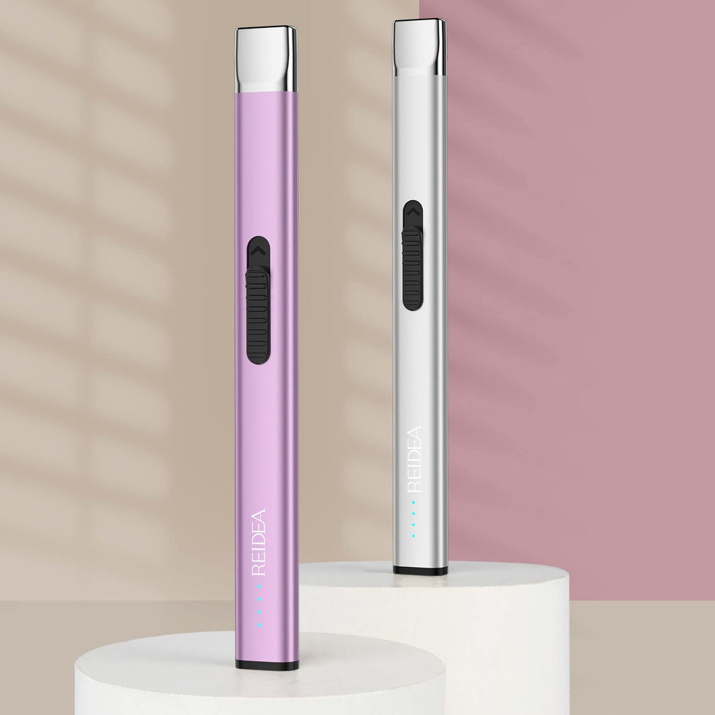REIDEA Lighter Electronic Candle Lighter USB Rechargeable with Security Lock, Windproof Fast Heat Sinking, Non-Slip Switch Electronic Lighter for Candle, Grill, Camping (Lavender Purple)