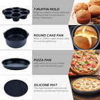 Air Fryer Accessories Set Fit for Gowise Gourmia Cozyna Ninja,Fit All 2.3qt-3.2qt Air Fryer,Kits with Skewers Silicone Mat,Pizza Pan,Cake Barrel,Non-Stick,Dishwasher Safe,Universal,6 Inch 10pcs,Black