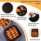 BYKITCHEN 9 Inch Square Silicone Air Fryer Liners for 6 to 8QT, Set of 2, Reusable Silicone Airfryer Tray Insert, Air Fryer Accessories for Corsori 6QT, Ninja Airfryer Pro XL 6.5QT, Gourmia & More