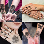65 Sheets Black Realistic Flower Temporary Tattoos For Women Arm Thigh, 3D Fake Tattoos That Look Real And Last Long, Temp Rose Sketch Moon Snake Peony Floral Tattoo Stickers For Adults Girls