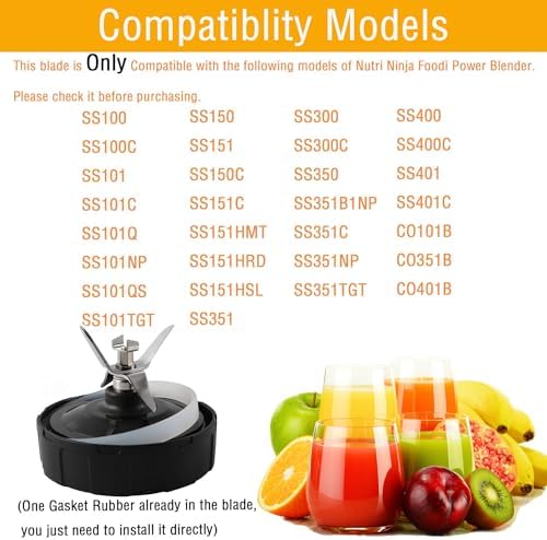 SS101 Replacement Parts for Ninja Blender Accessories, 7-Fins Blender Blade and 24oz Cups Compatible with Ninja Foodi Power Blender SS101, SS101TGT, CO351B, SS100, SS150, SS151, SS300, SS350, SS351