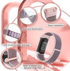 Sport Loop Nylon Watch Bands Compatible with Fitbit Charge 6/5, Adjustable Breathable Replacement Soft Nylon Loop Wristband for Women/Men
