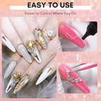 Makartt Champagne Nail Rhinestone with Gel Nail Glue for Gems 15ML Strong Adhesive Nail Rhinestone Glue Round & 3D Shape Flatback Nail Crystal Diamond for Nail Charm Accessories Jewels Decoration