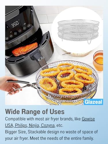 Three Stackable Dehydrator Racks for Ninja, Instant Pot Vortex, COSORI, CHEFMAN, Gowise, Ultrean, Gourmia - 304 Stainless Steel Grill Rack Fits 4.2-5.8 QT Air Fryer, Oven Air Fryer Accessories