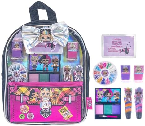 L.O.L. Surprise! Makeup Filled Backpack Set, Including Lip Balm, Nail Polish, Nail File, Hair Bows, and Other Accessories, Perfect for Parties, Sleepovers and Makeovers, Ages 3+, by Townley Girl