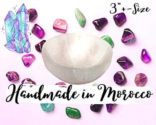 Selenite Crystal Smudge Bowl, 4 Sizes, Hand-Carved, Moroccan Crystal Holder to Charge, Cleanse Crystals, Charging Selenite Bowl, Spiritual Gifts, Wicca Supplies (3" Medium)