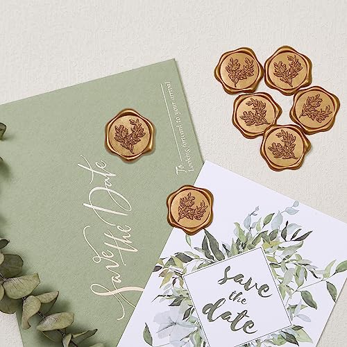 UNIQOOO Wax Seal Stickers - Eucalyptus Wedding Invitation Envelope Seal Stickers, 50 Pcs Self- Adhesive Antique Gold Stickers, Perfect for Invitation, Christmas, Gift Wrapping, Party
