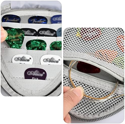 Guitar Picks Holder Case for Acoustic Electric Guitar Holds Over 39 Packs, Variety Pack Bass Picks Storage Pouch Organizer, Guitar Plectrums Bag with Mesh Pocket for Other Accessories - Grey