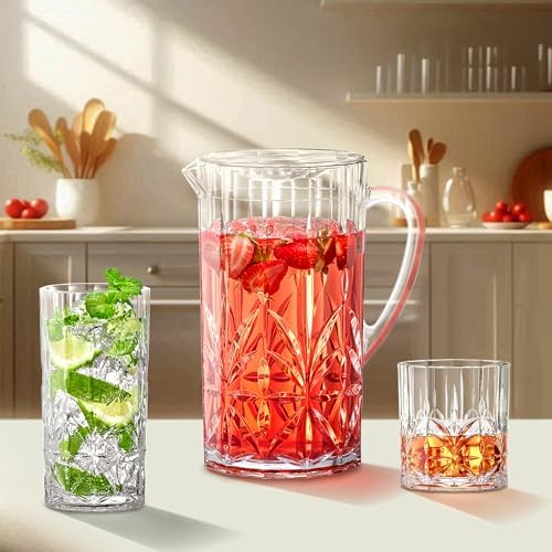 Amazing Abby - Stately - Acrylic Pitcher (80 oz), Clear Plastic Water Pitcher with Lid, Fridge Jug, BPA-Free, Shatter-Proof, Great for Iced Tea, Sangria, Lemonade, Juice, Milk, and More