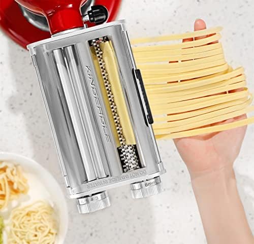 Pasta Roller & Cutters Attachment for KitchenAid Mixers, 3 in 1 Set Included Dough Sheet Roller, Spaghetti and Fettuccine Cutters Maker Accessories