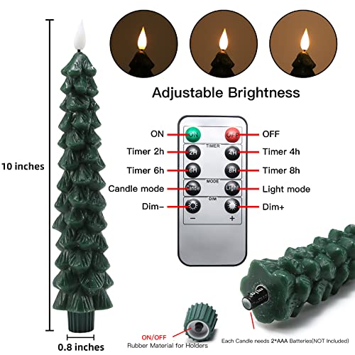 Fo32won LED Flameless Taper Candles Battery Operated with Remote and Timer, Set of 4 Christmas Real Wax Window Candlesticks with 3D Flame Wick, 10 Inches Flickering Christmas Candlesticks