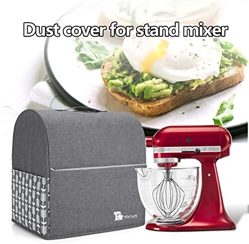 Yarwo Stand Mixer Cover Compatible with 4.5 qt and All 5 qt KitchenAid Mixer, Protective Dust Cover with Top Handle and Pockets for Accessories, Gray with Arrow