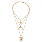 Women's Vintage Western Layered Necklaces Evil Eye Bull Head Crescent Moon Layered Necklace Boho Cowboy Cowgirl Geometric Pendant Chain Necklace Fashion Jewelry Gifts for Women (style2)
