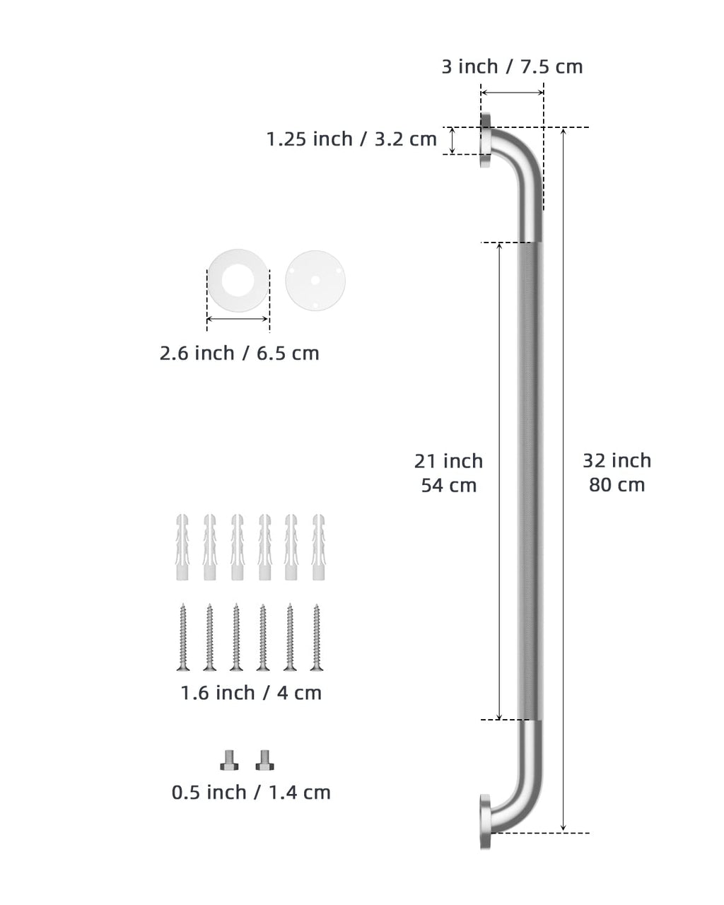 32 Inch Anti Slip Shower Grab Bar, Munzong Stainless Steel Bathroom Grab Bar, Satin Brushed Nickel Knurled Bathroom Balance Bar,Safety Hand Rail Support Handicap Elderly Senior Assist Bath Handle