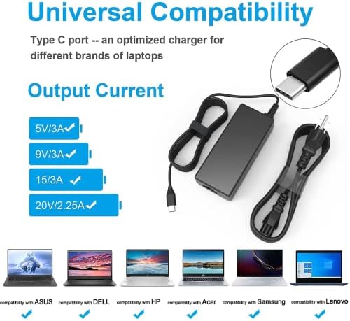 Universal 45W Type C USB C Charger - Laptop Replacement for Acer Chromebook Spin CP CB 311 315 11 13 15 713 715, Lenovo, HP, Samsung, Google, Asus, Dell Chromebook Charger, Power Cord Adapter