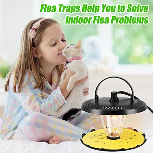 Flea Trap Indoor 2 Pcss,Flea Strap Flea Killer Trap Pad Bed Bug Trap with 10 Glue Discs Odorless Non-Toxic flea 4 Light Bulb for Inside Your Home Like Fleas,Flies,Mosquitoes,Gnats,Moths