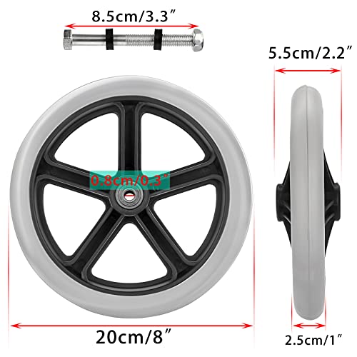 OwnMy 2PCS of 8 Inch Grey Rubber Wheelchair Replacement Wheels Wheelchair Front Wheels Anti-Slip Rollator Walker Replacement Casters Rollers Wheels Universal Wheelchair Replacement Wheel Accessories